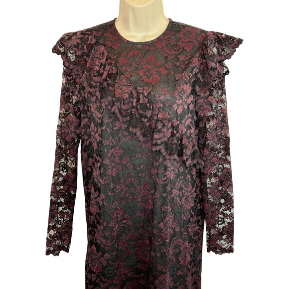 Ganni Flynn Mini Lace Dress in Red Black - size 4 - Picture 2 of 8